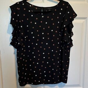 Ann Taylor Factory Black Blouse with Brown and White Polka Dots